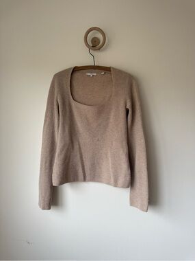 Vince Cashmere Ribbed Scoop-Neck Sweater in Beige Taupe